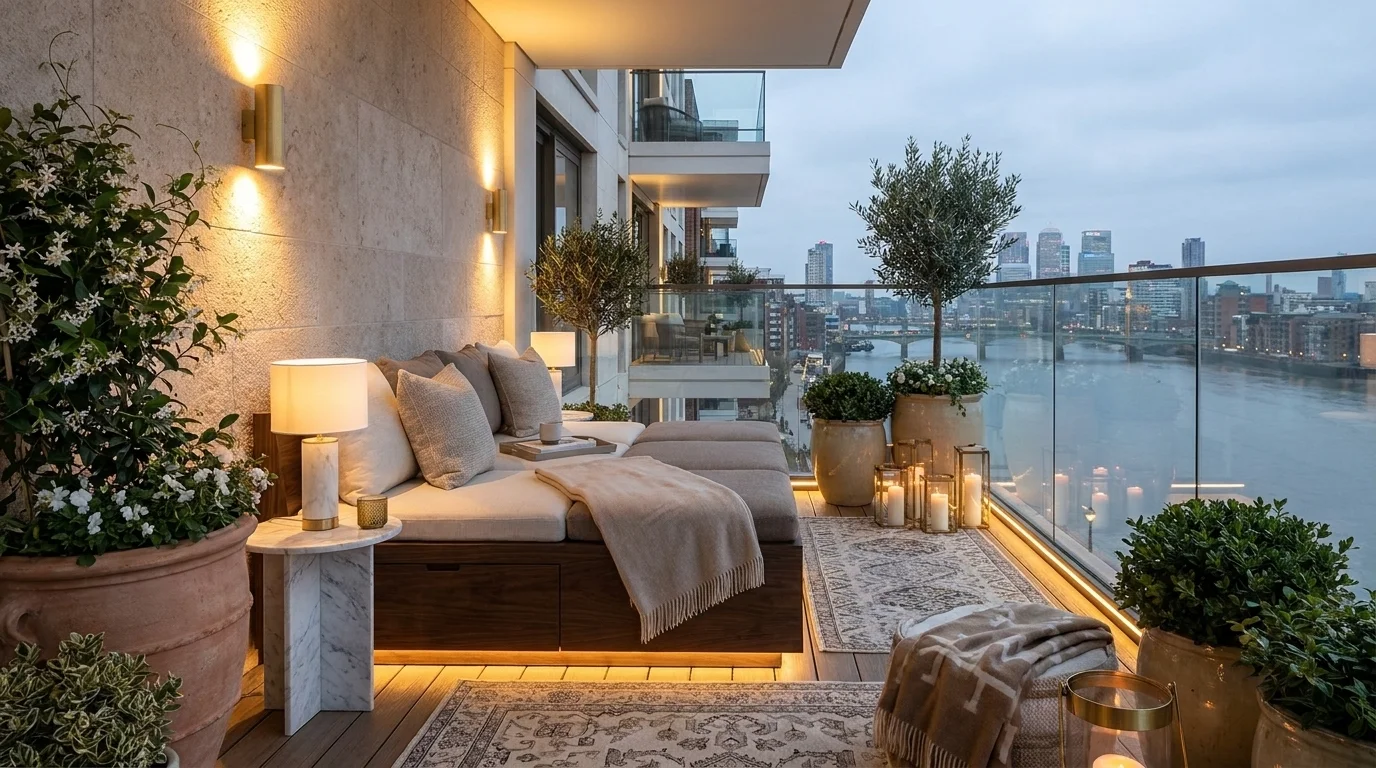 15 Luxury Balcony Decor Ideas with Cozy Seating and Elegant Lighting