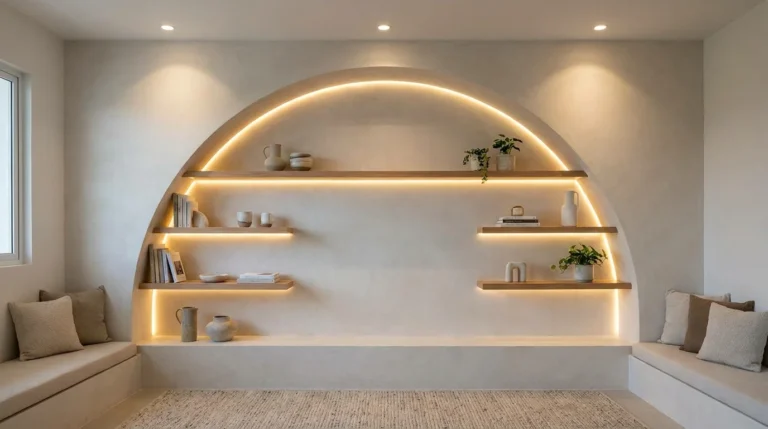 15 Modern Wall Arch Ideas with Niches, Shelves and Lighting